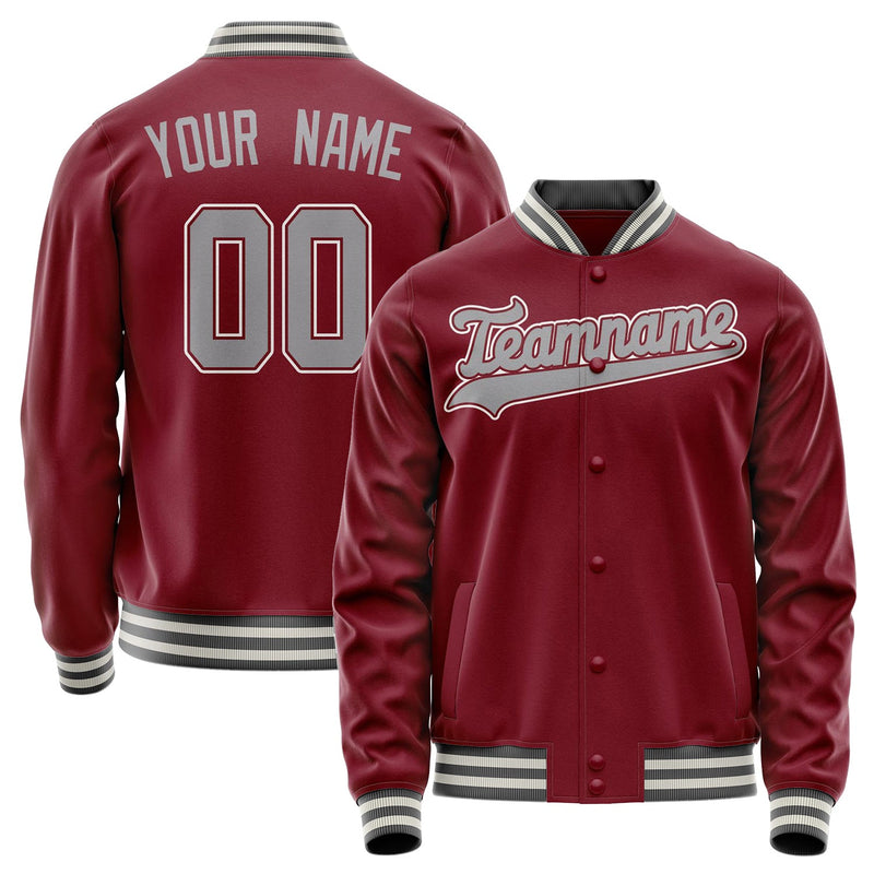 Custom Crimson Gray Solid Color Varsity Letterman Jacket JA02240617KZ529