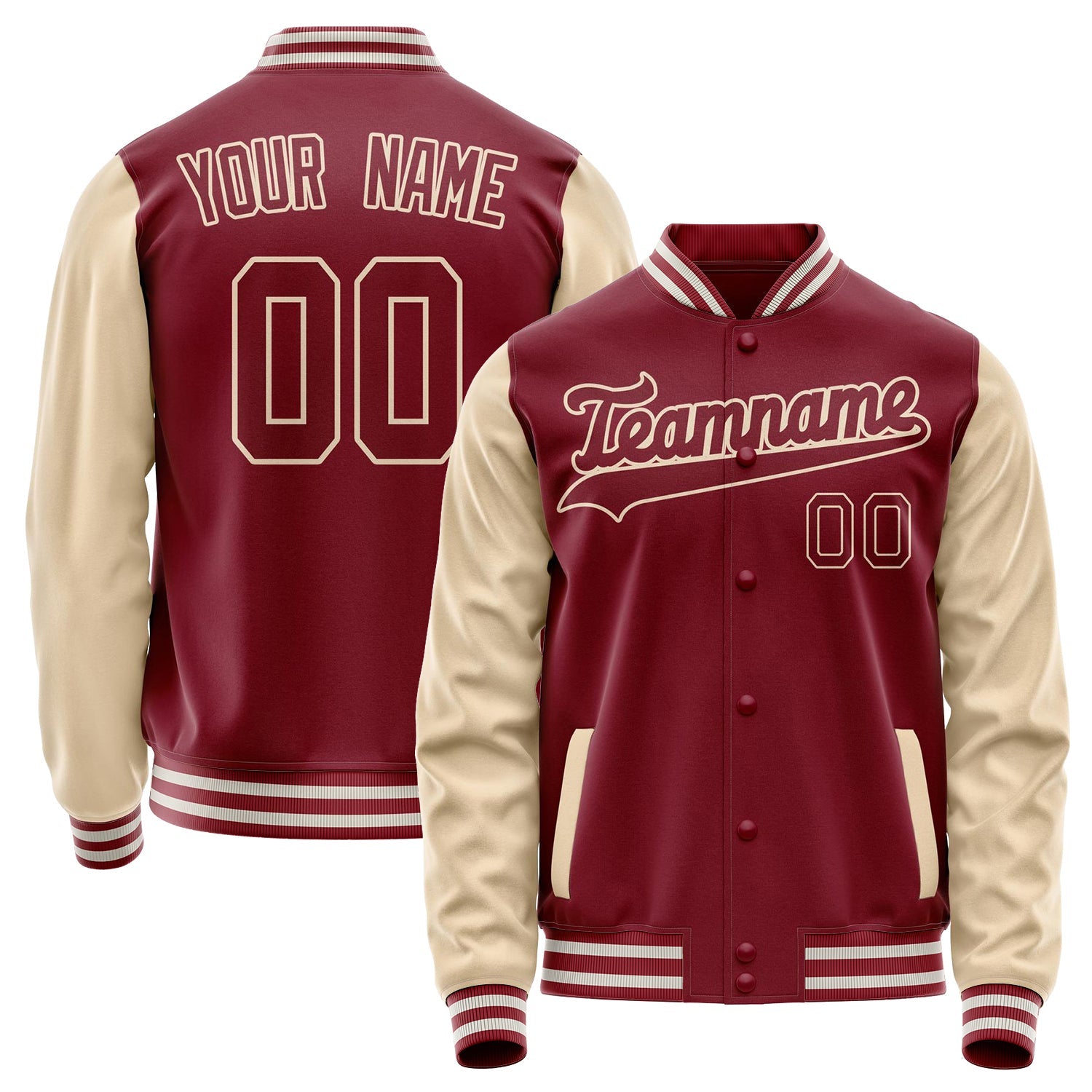 Custom Crimson Cream Solid Color Varsity Letterman Jacket JA02240617KZ535