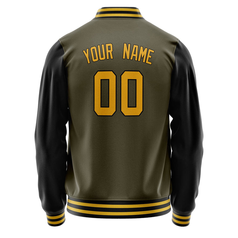 Custom Olive Black Solid Color Varsity Letterman Jacket JA02240617LH310