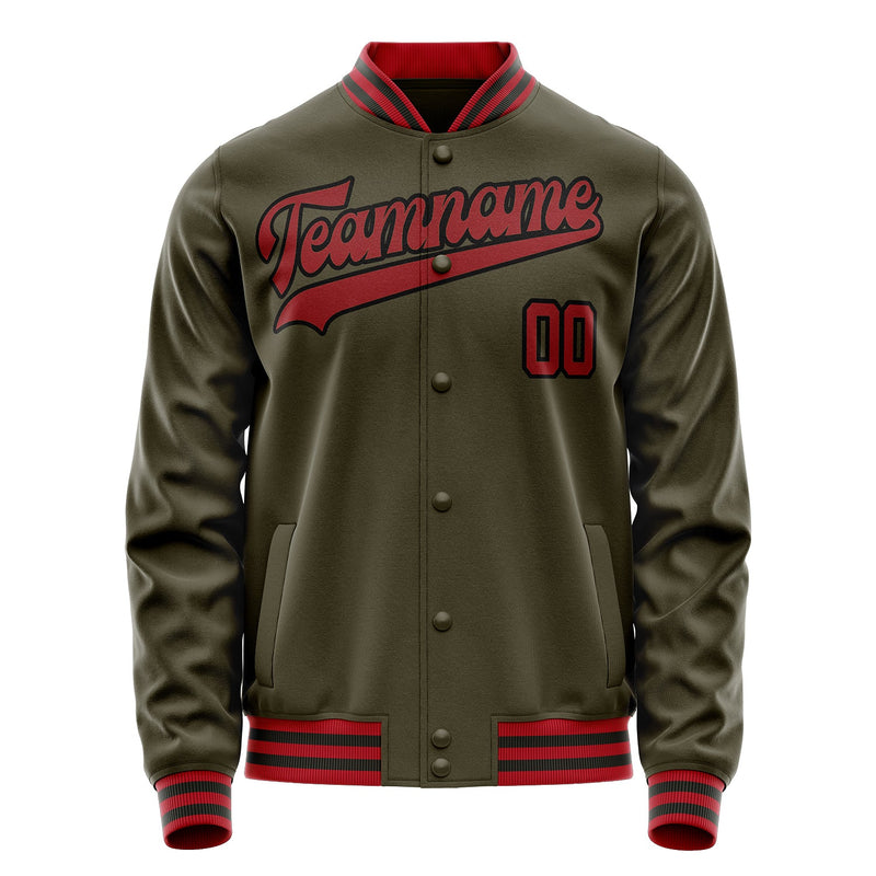 Custom Olive Red Solid Color Varsity Letterman Jacket JA02240617LH311