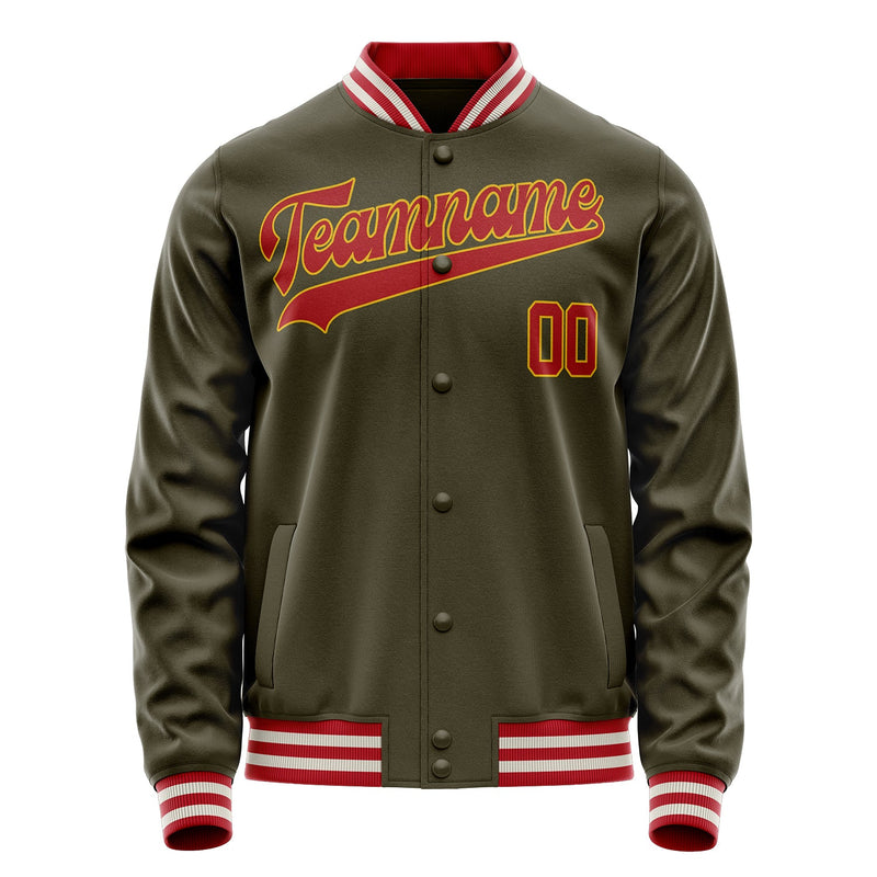 Custom Olive Red Solid Color Varsity Letterman Jacket JA02240617LH322
