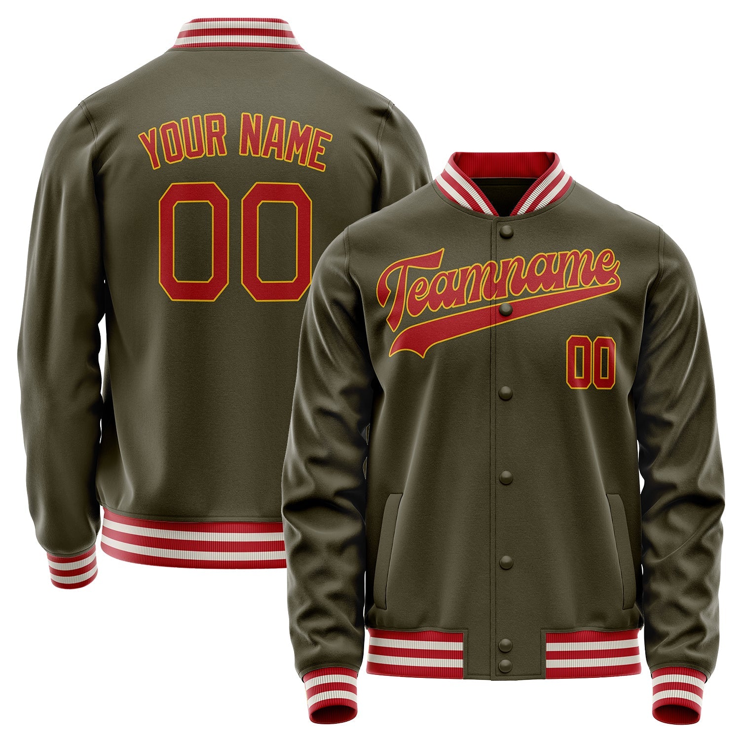 Custom Olive Red Solid Color Varsity Letterman Jacket JA02240617LH322