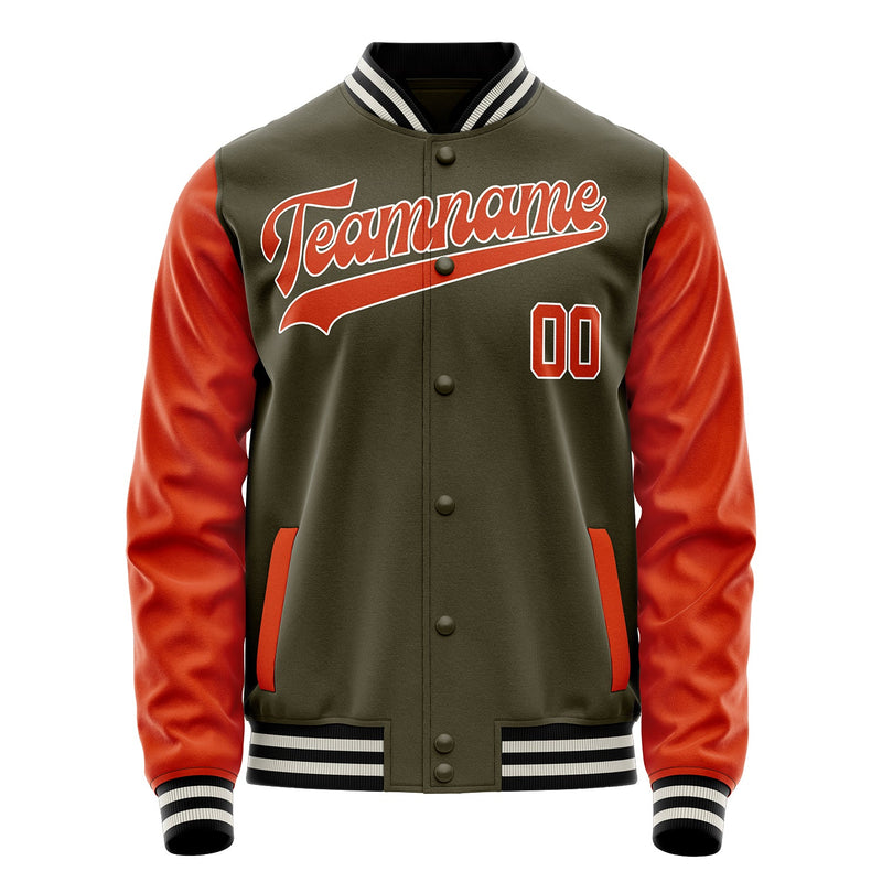 Custom Olive Orange Solid Color Varsity Letterman Jacket JA02240617LH325