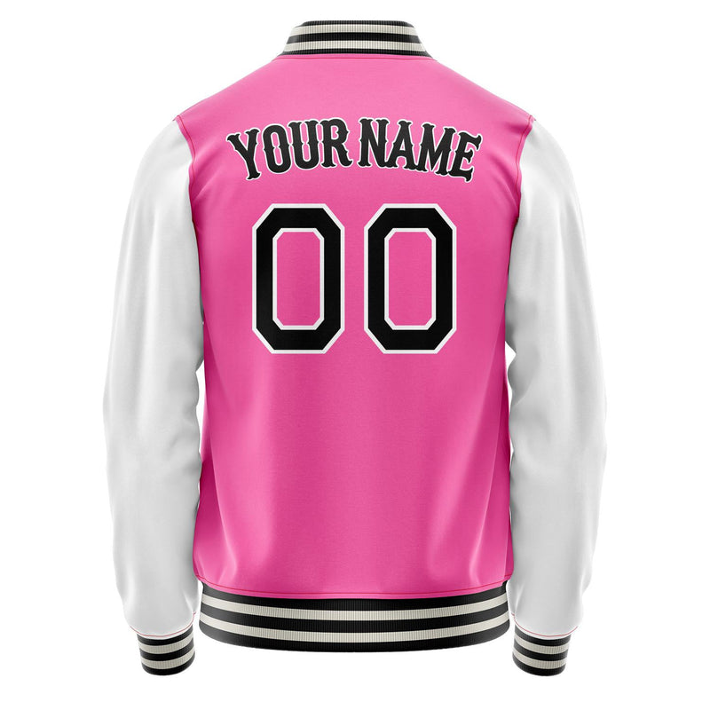 Custom Pink White Solid Color Varsity Letterman Jacket JA02240617SH304