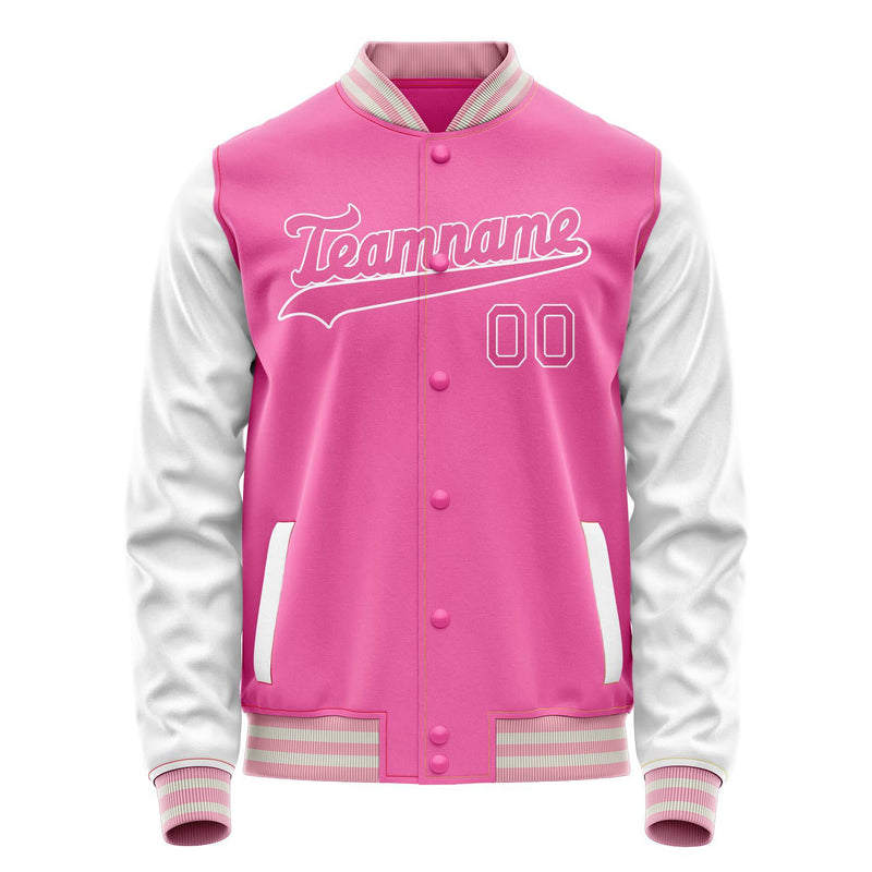 Custom Pink White Solid Color Varsity Letterman Jacket JA02240617SH322