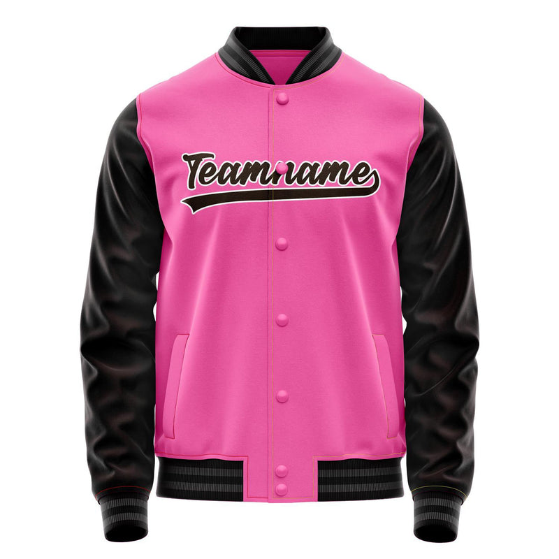 Custom Pink Black Solid Color Varsity Letterman Jacket JA02240617SH326