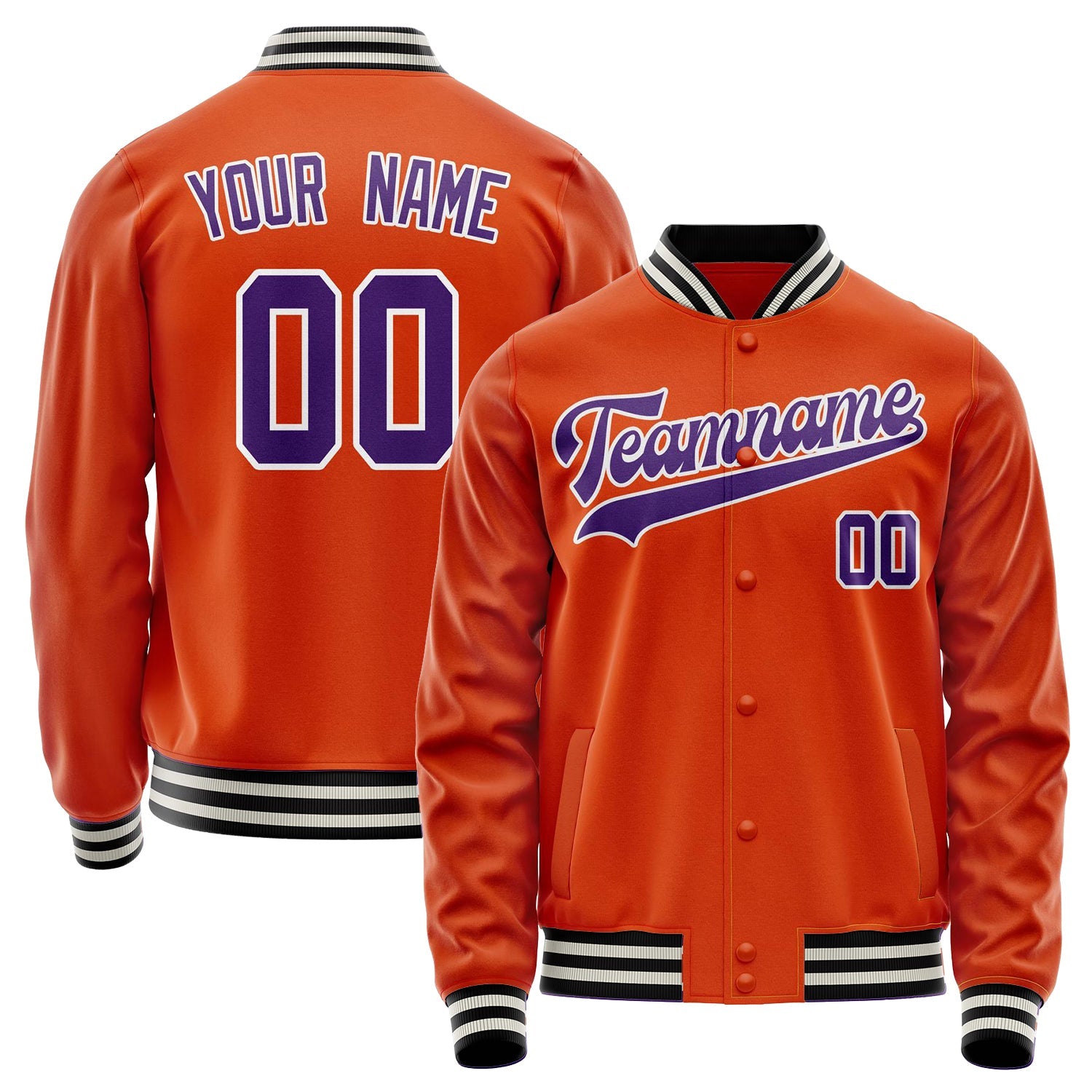Custom Orange Purple Solid Color Varsity Letterman Jacket JA02240617XE336