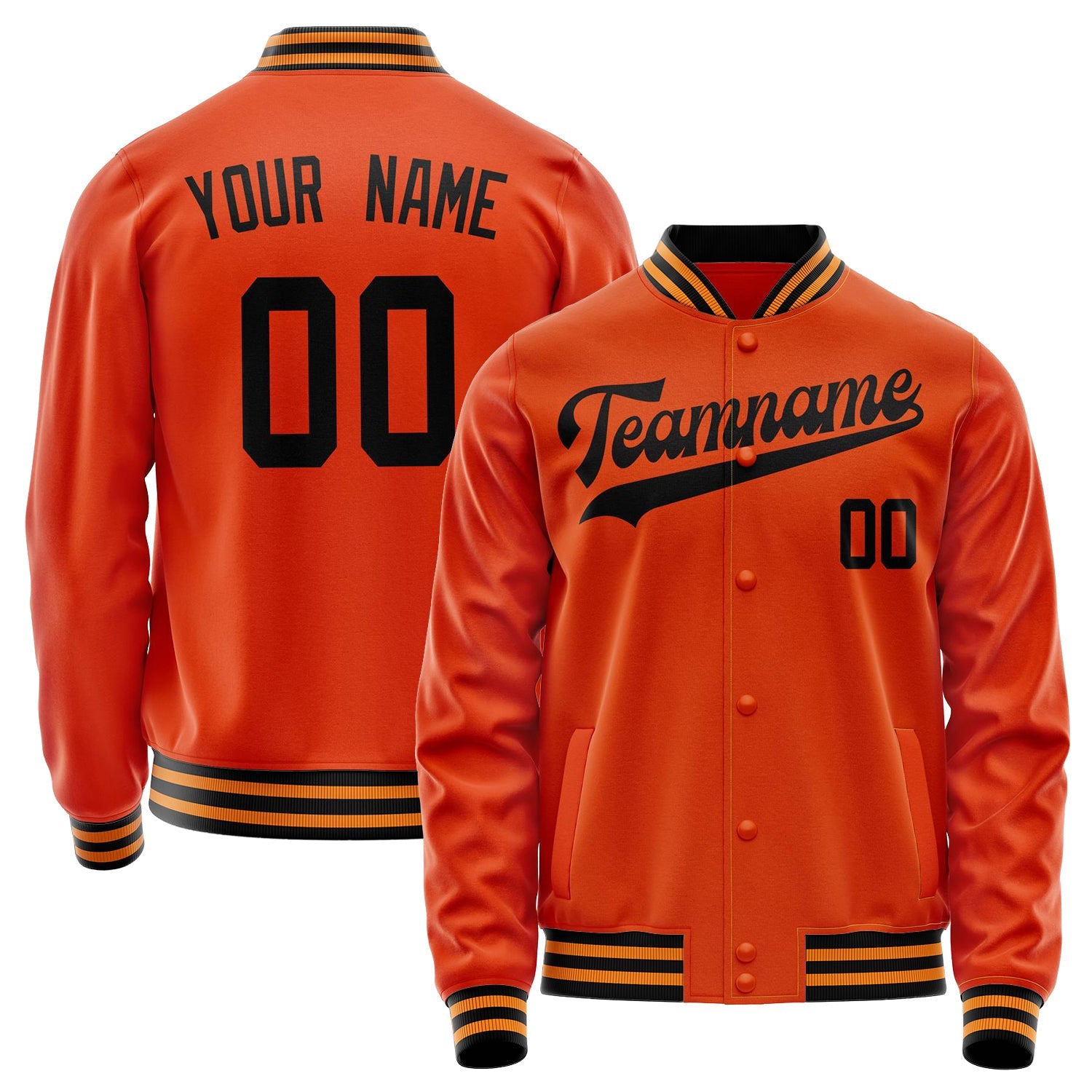 Custom Orange Black Solid Color Varsity Letterman Jacket JA02240617XE342
