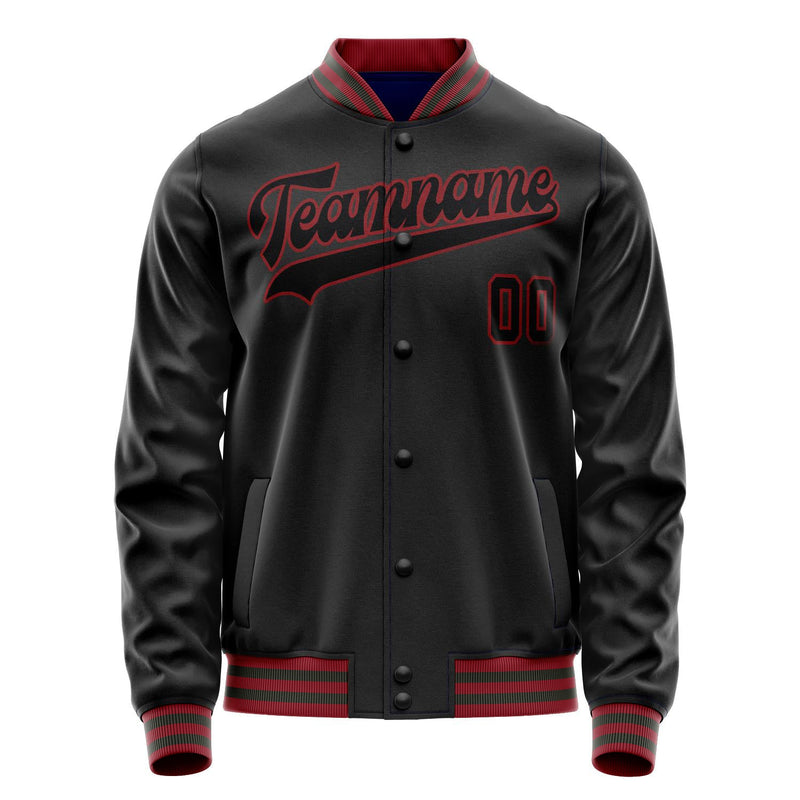 Custom Black Crimson Solid Color Varsity Letterman Jacket JA02240617XF004