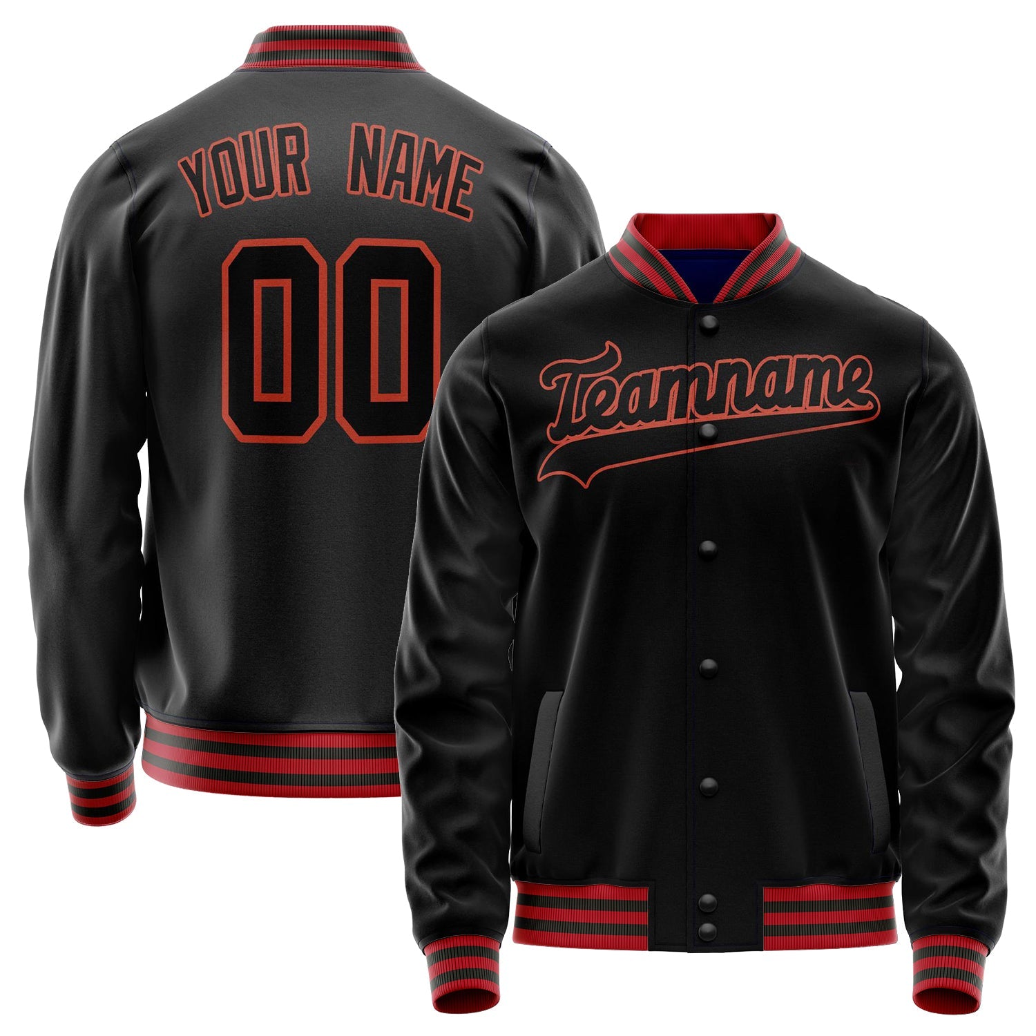 Custom Black Orange Solid Color Varsity Letterman Jacket JA02240617XF018