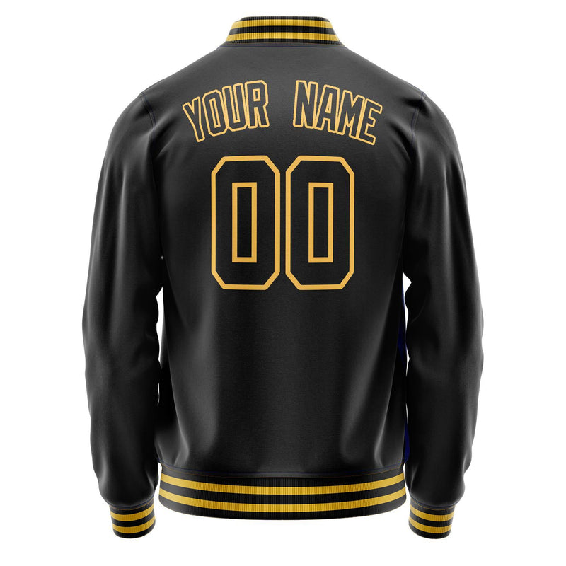 Custom Black Gold Solid Color Varsity Letterman Jacket JA02240617XF025