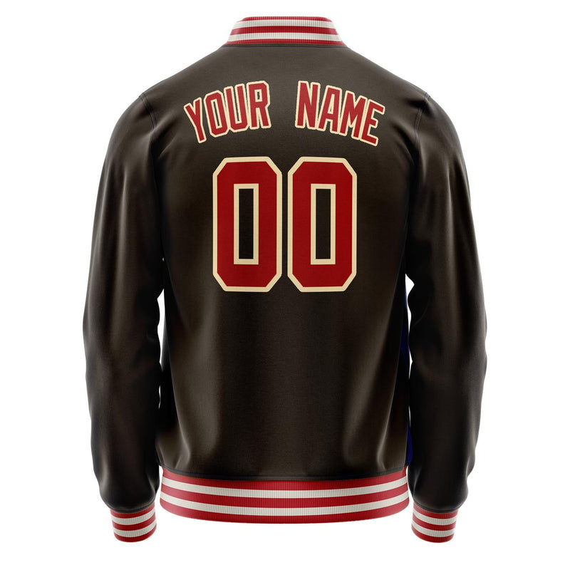 Custom Brown Red Solid Color Varsity Letterman Jacket JA02240617XF071