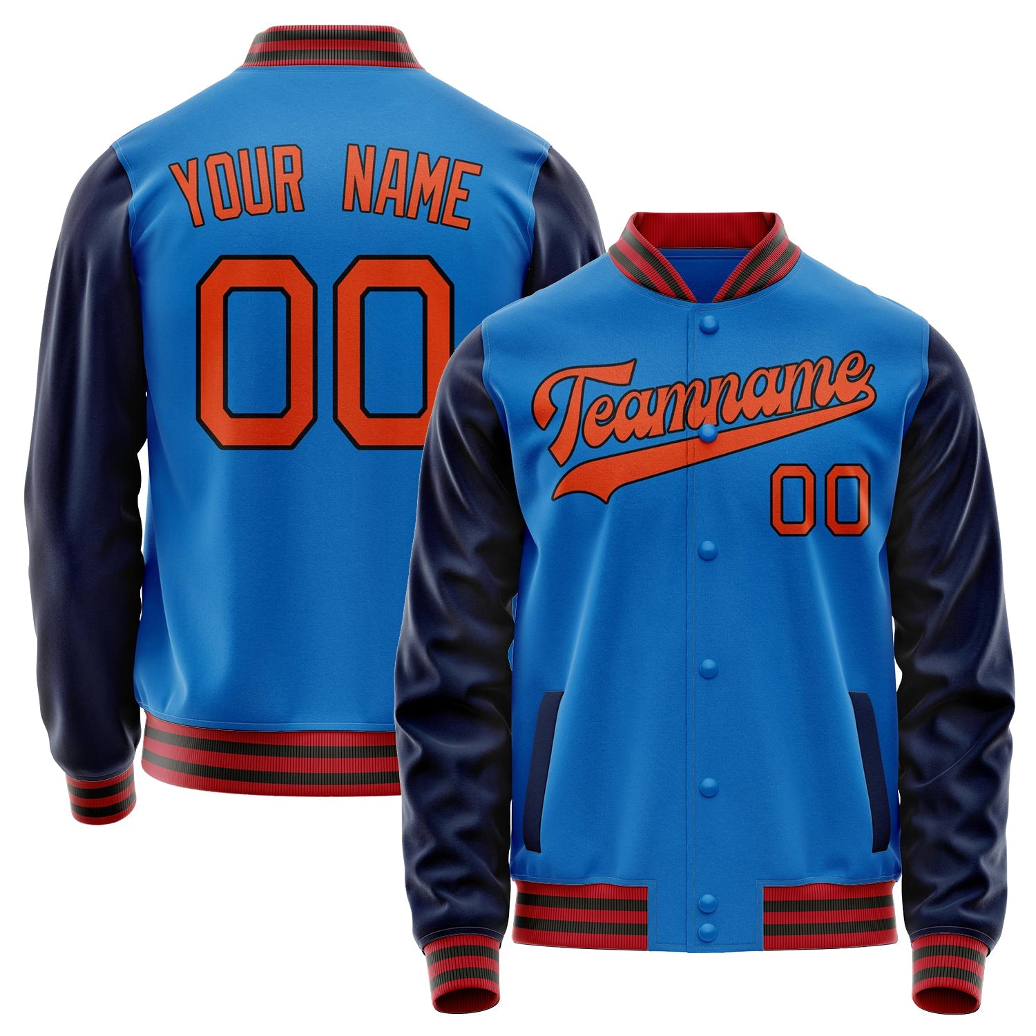 Custom Electric-Blue Navy Solid Color Varsity Letterman Jacket JA02240617YH126
