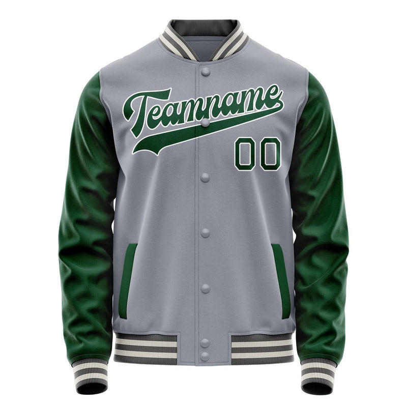 Custom Gray Kelly-Green Solid Color Varsity Letterman Jacket JA02240617YH154