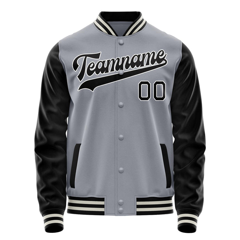 Custom Gray Black Solid Color Varsity Letterman Jacket JA02240617YH158