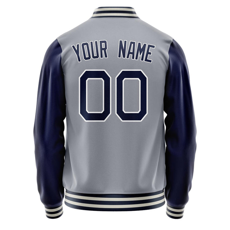 Custom Gray Navy Solid Color Varsity Letterman Jacket JA02240617YH166