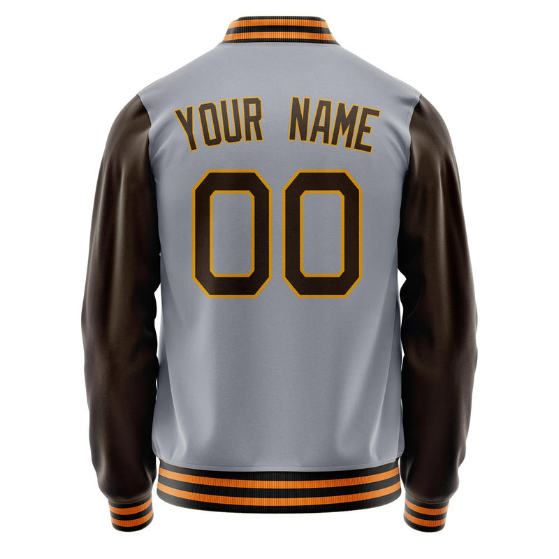 Custom Gray Brown Solid Color Varsity Letterman Jacket JA02240617YH171