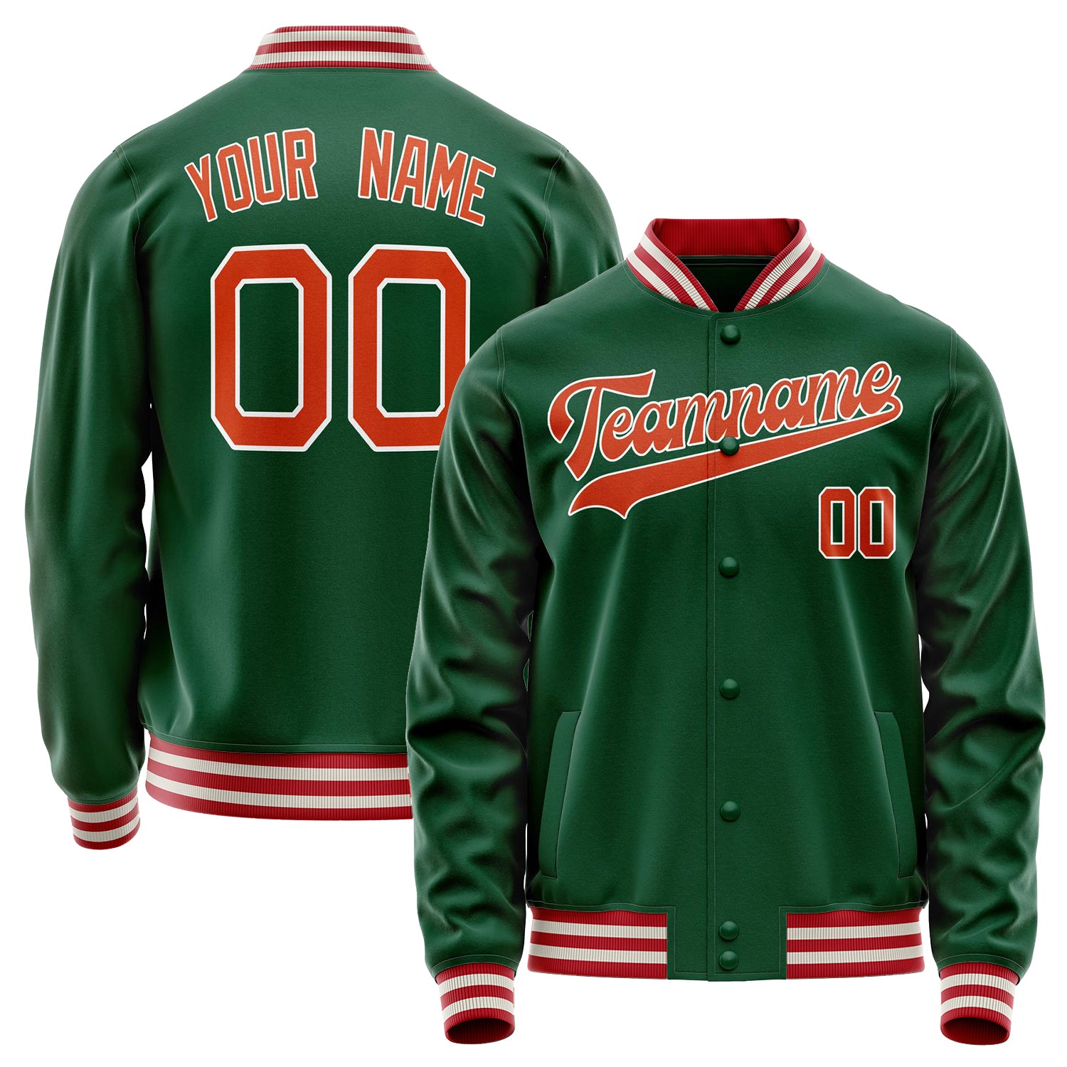 Custom Kelly-Green Orange Solid Color Varsity Letterman Jacket