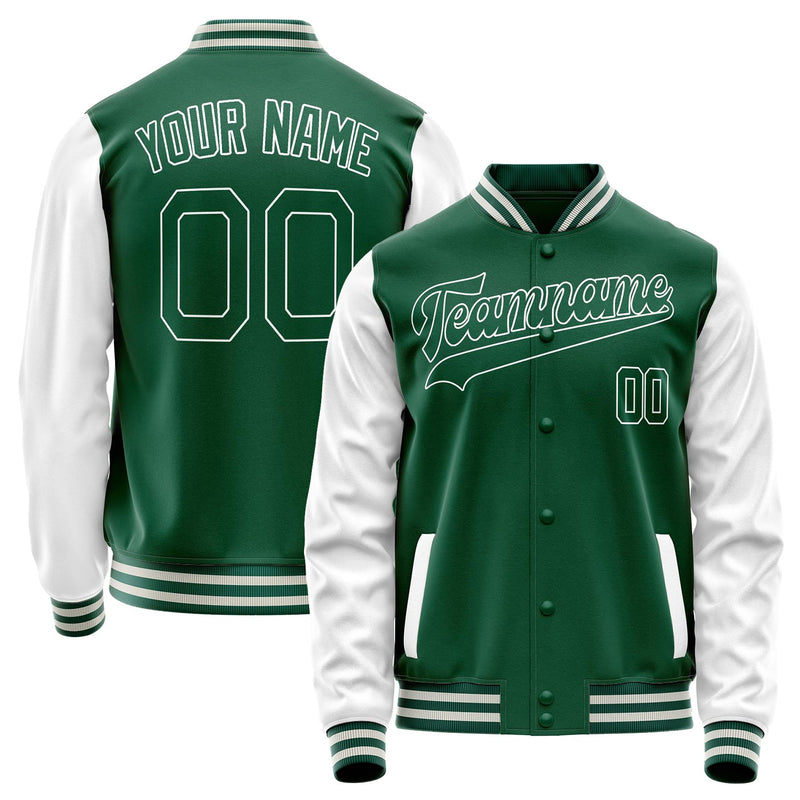Custom Kelly-Green White Solid Color Varsity Letterman Jacket JA02240617ZF233
