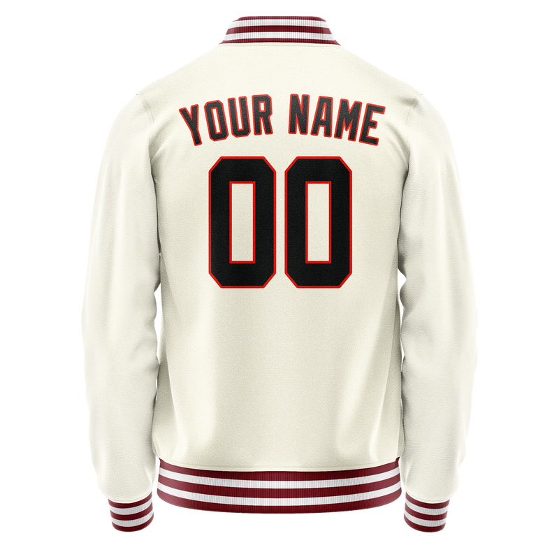 Custom Cream Black Solid Color Varsity Letterman Jacket JA02240617JC088