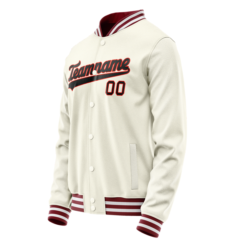 Custom Cream Black Solid Color Varsity Letterman Jacket JA02240617JC088