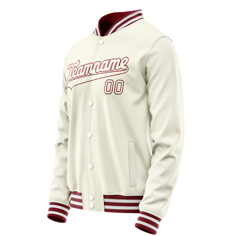 Custom Cream Crimson Solid Color Varsity Letterman Jacket JA02240617JC114