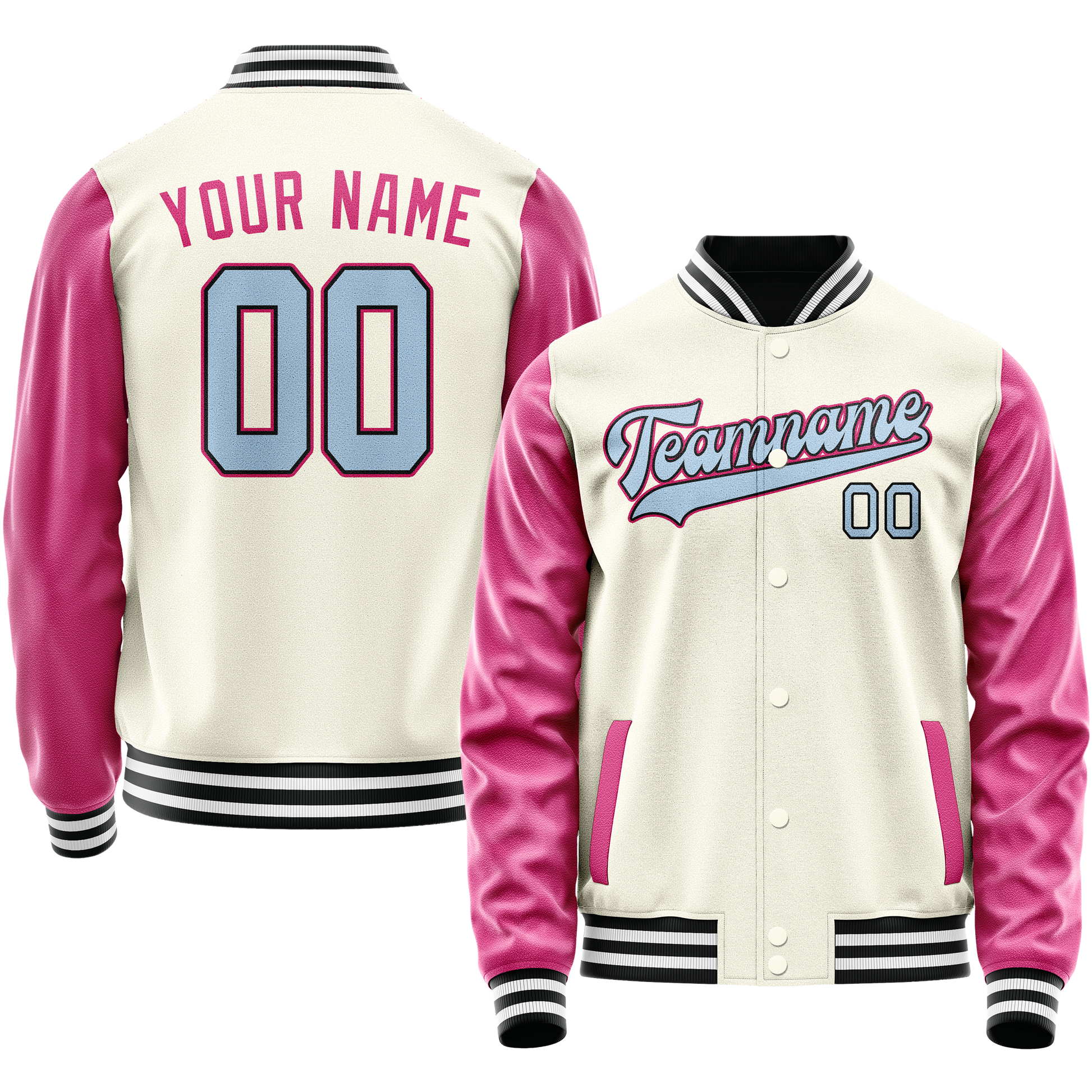 Custom Cream Pink Solid Color Varsity Letterman Jacket JA02240617JC108