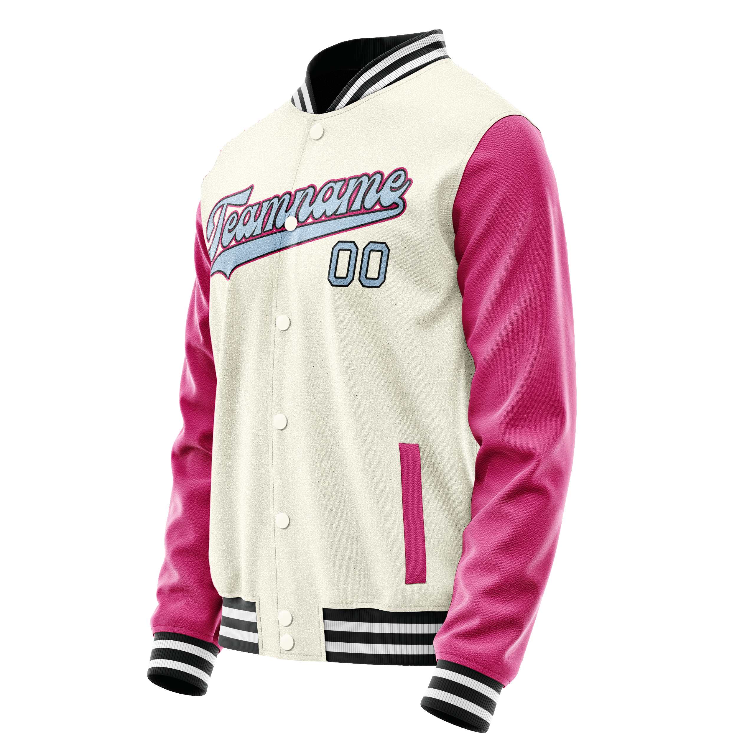 Custom Cream Pink Solid Color Varsity Letterman Jacket JA02240617JC108