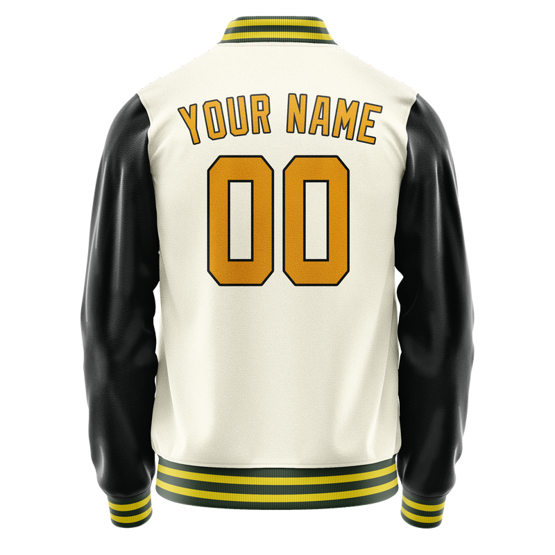 Custom Cream Black Solid Color Varsity Letterman Jacket JA02240617JC106