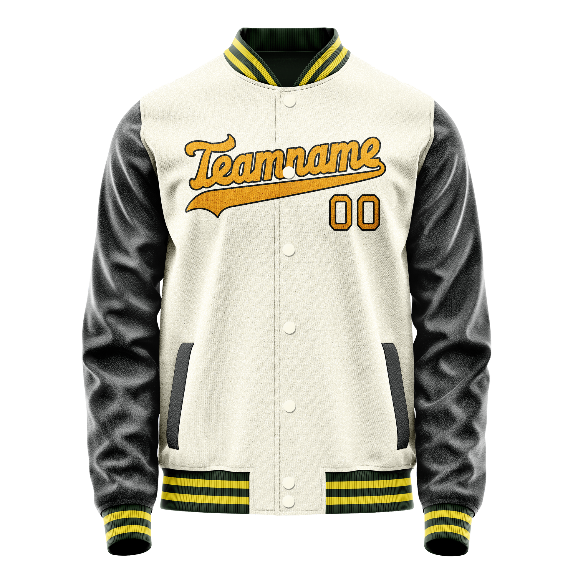 Custom Cream Black Solid Color Varsity Letterman Jacket JA02240617JC106