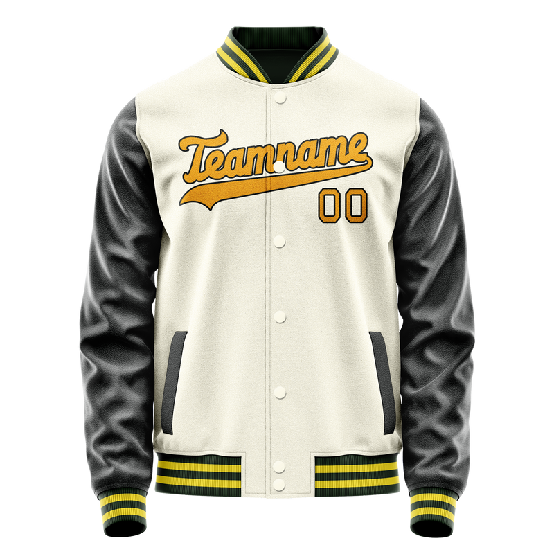 Custom Cream Black Solid Color Varsity Letterman Jacket JA02240617JC106