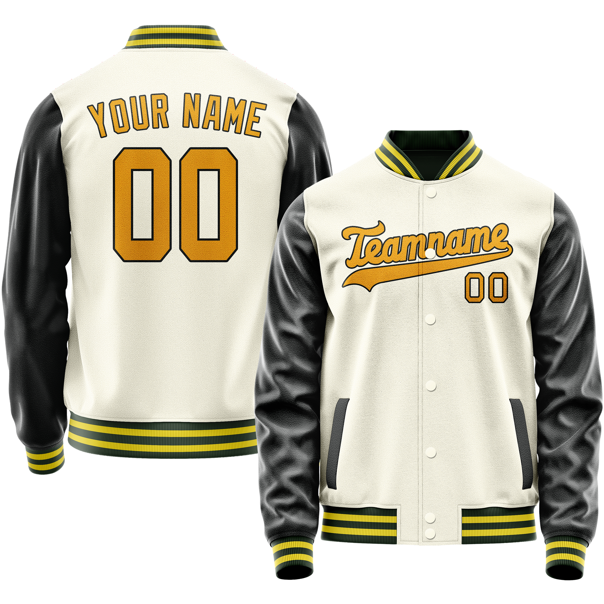 Custom Cream Black Solid Color Varsity Letterman Jacket JA02240617JC106