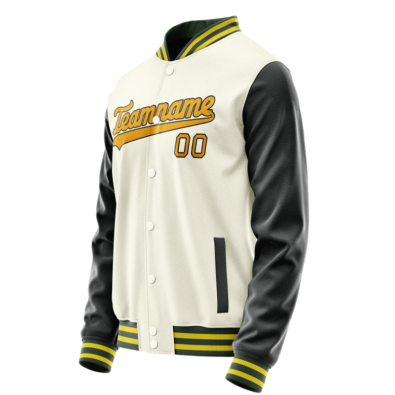 Custom Cream Black Solid Color Varsity Letterman Jacket JA02240617JC106