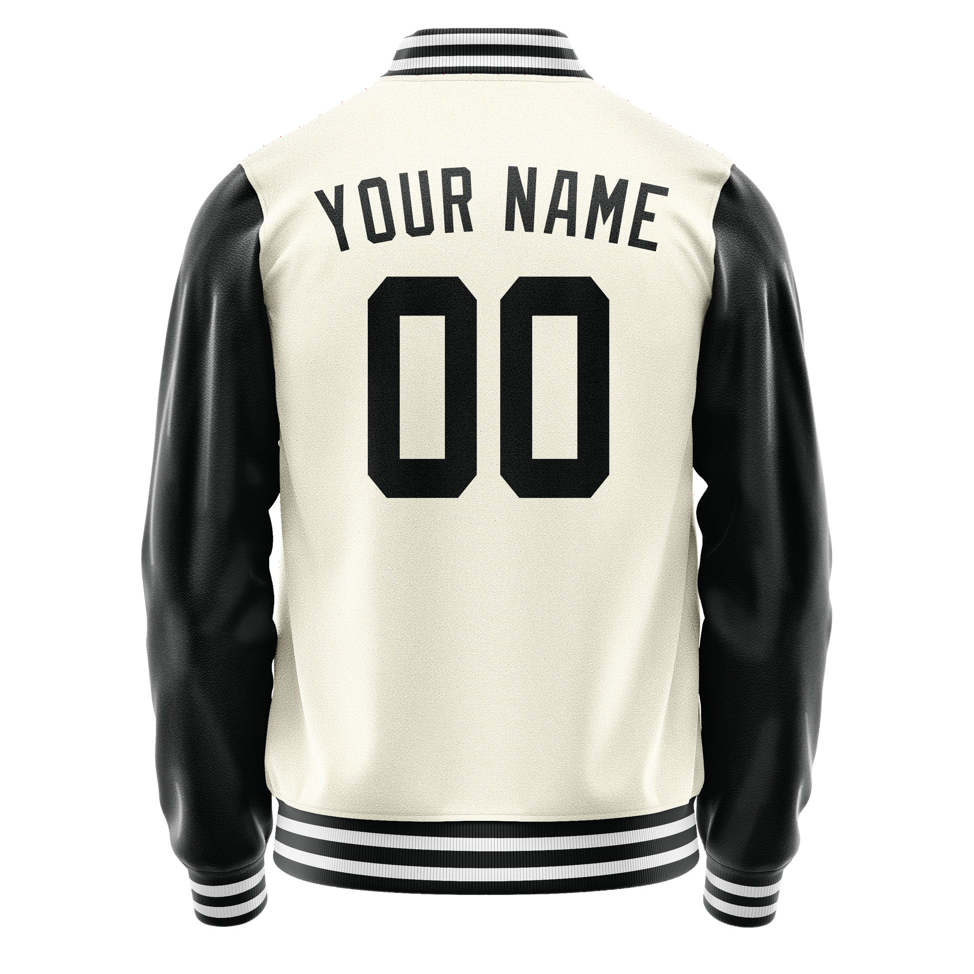Custom Cream Black Solid Color Varsity Letterman Jacket JA02240617JC109
