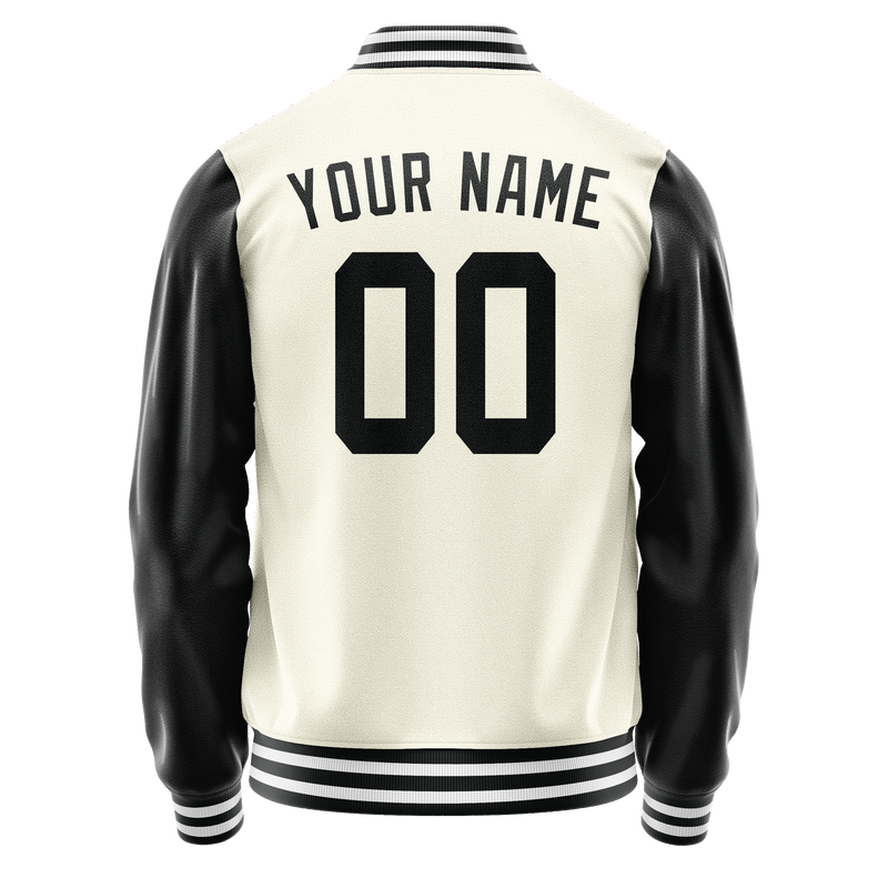 Custom Cream Black Solid Color Varsity Letterman Jacket JA02240617JC109