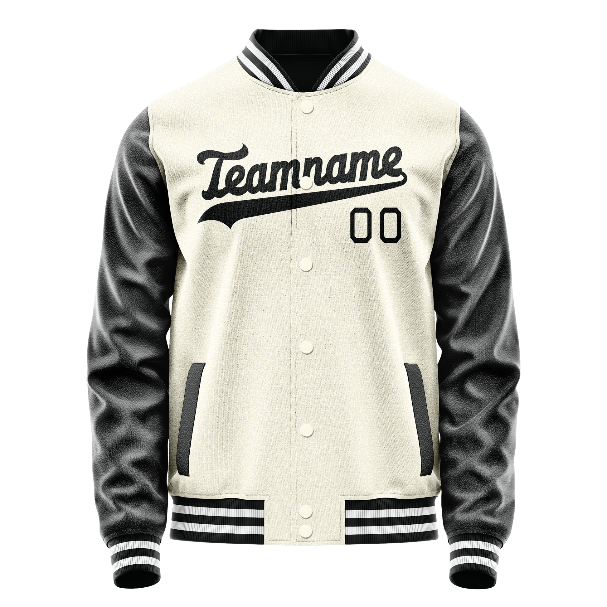 Custom Cream Black Solid Color Varsity Letterman Jacket JA02240617JC109