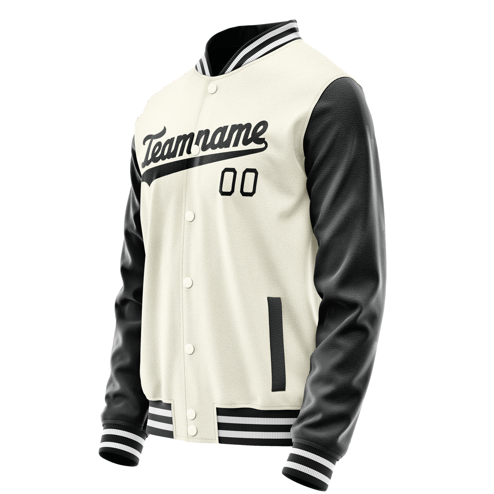 Custom Cream Black Solid Color Varsity Letterman Jacket JA02240617JC109