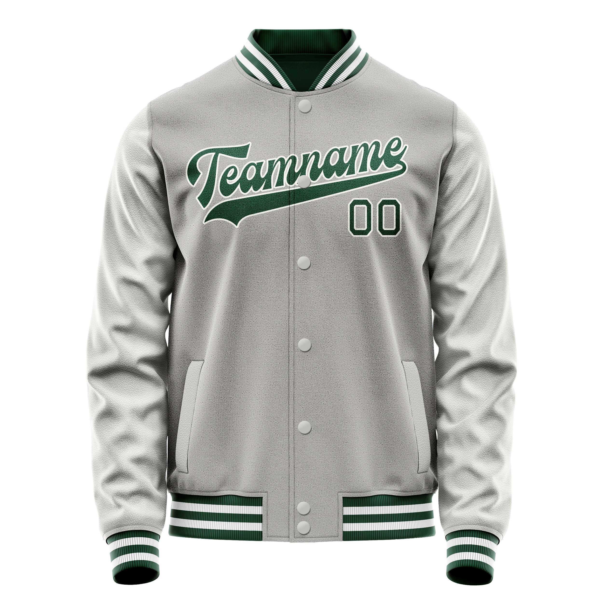 Custom Gray Kelly-Green Solid Color Varsity Letterman Jacket JA02240617YH150