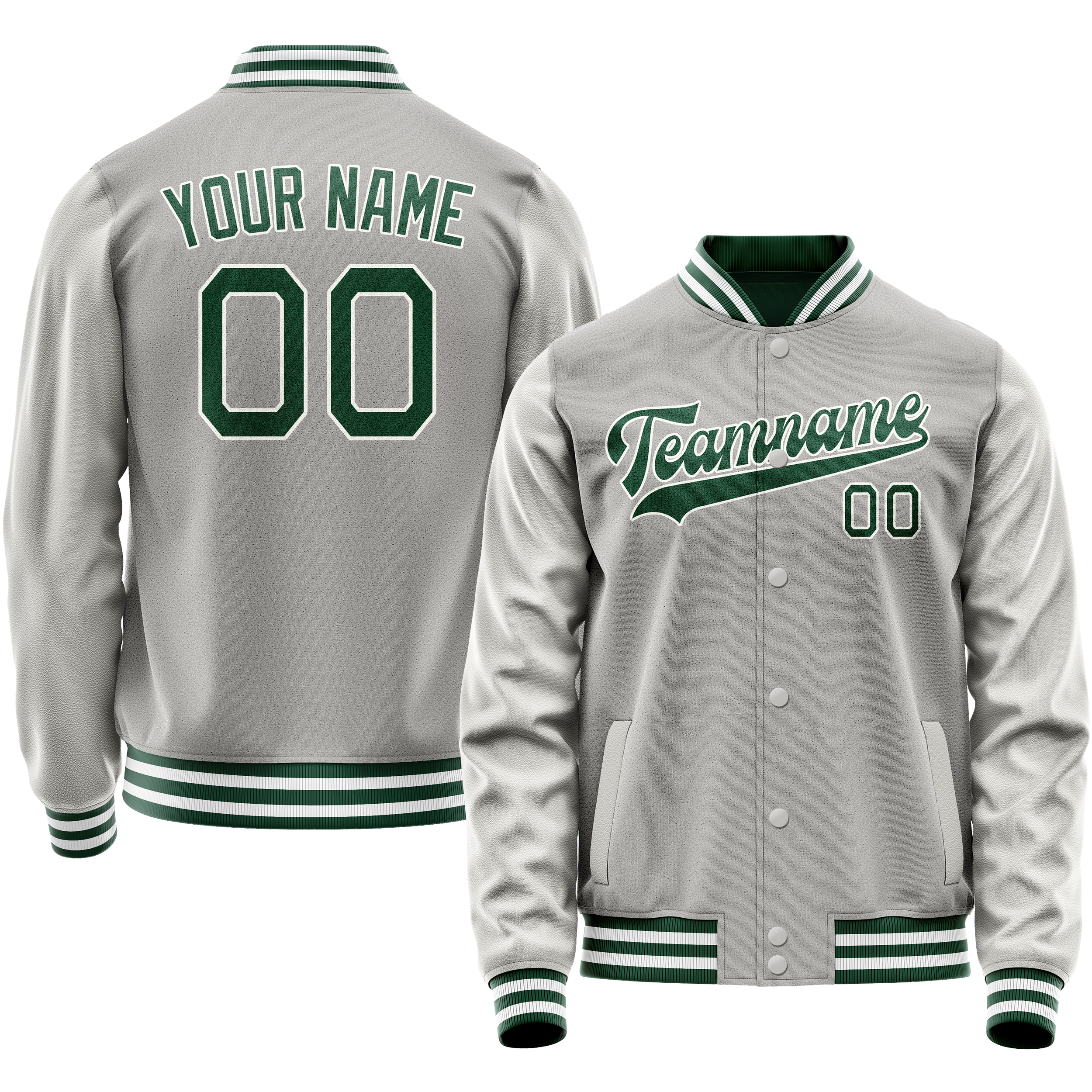 Custom Gray Kelly-Green Solid Color Varsity Letterman Jacket JA02240617YH150