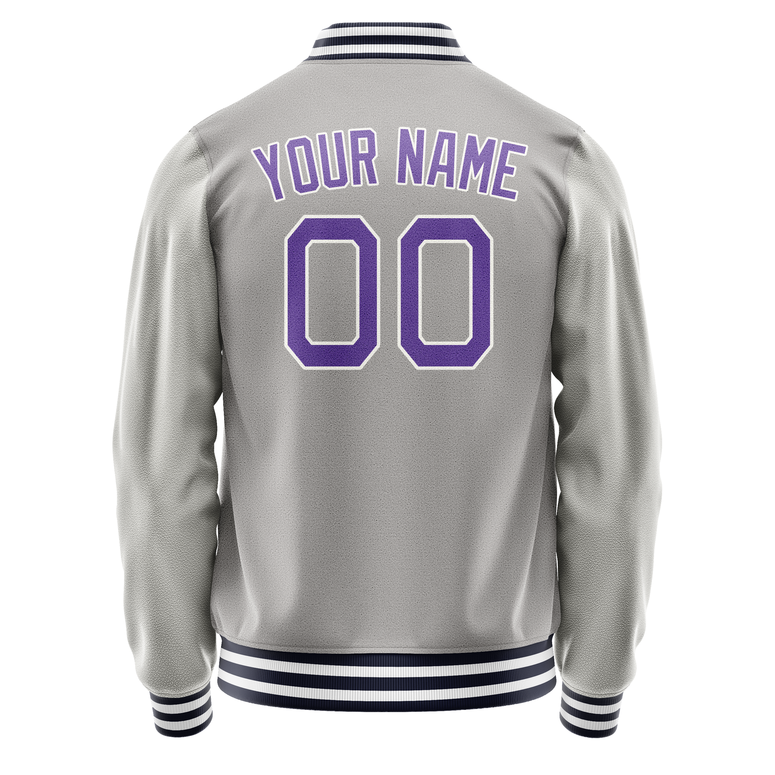 Custom Gray Purple Solid Color Varsity Letterman Jacket JA02240617YH160