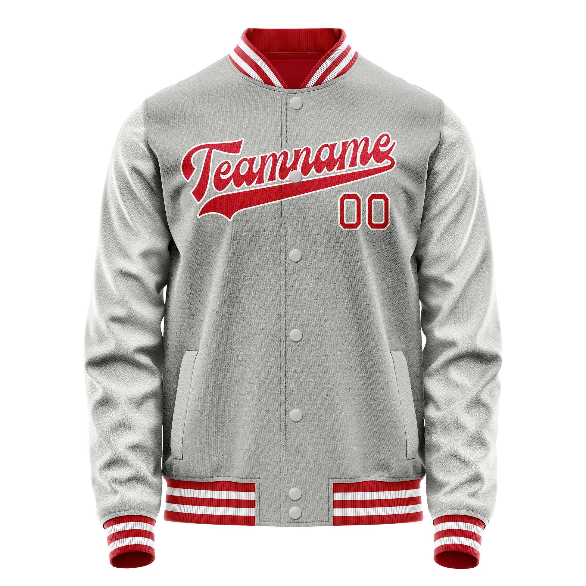 Custom Gray Red Solid Color Varsity Letterman Jacket JA02240617YH149