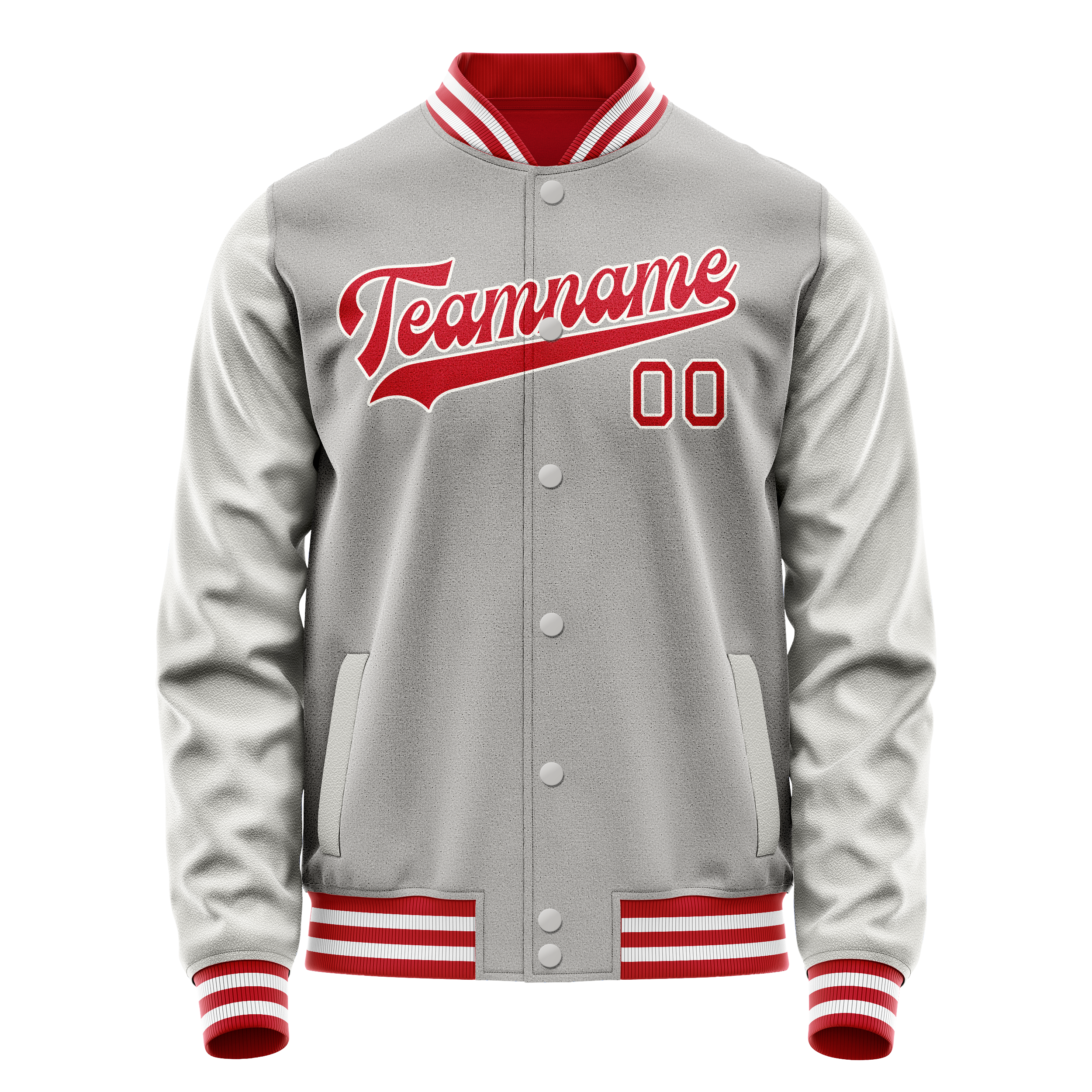 Custom Gray Red Solid Color Varsity Letterman Jacket JA02240617YH149
