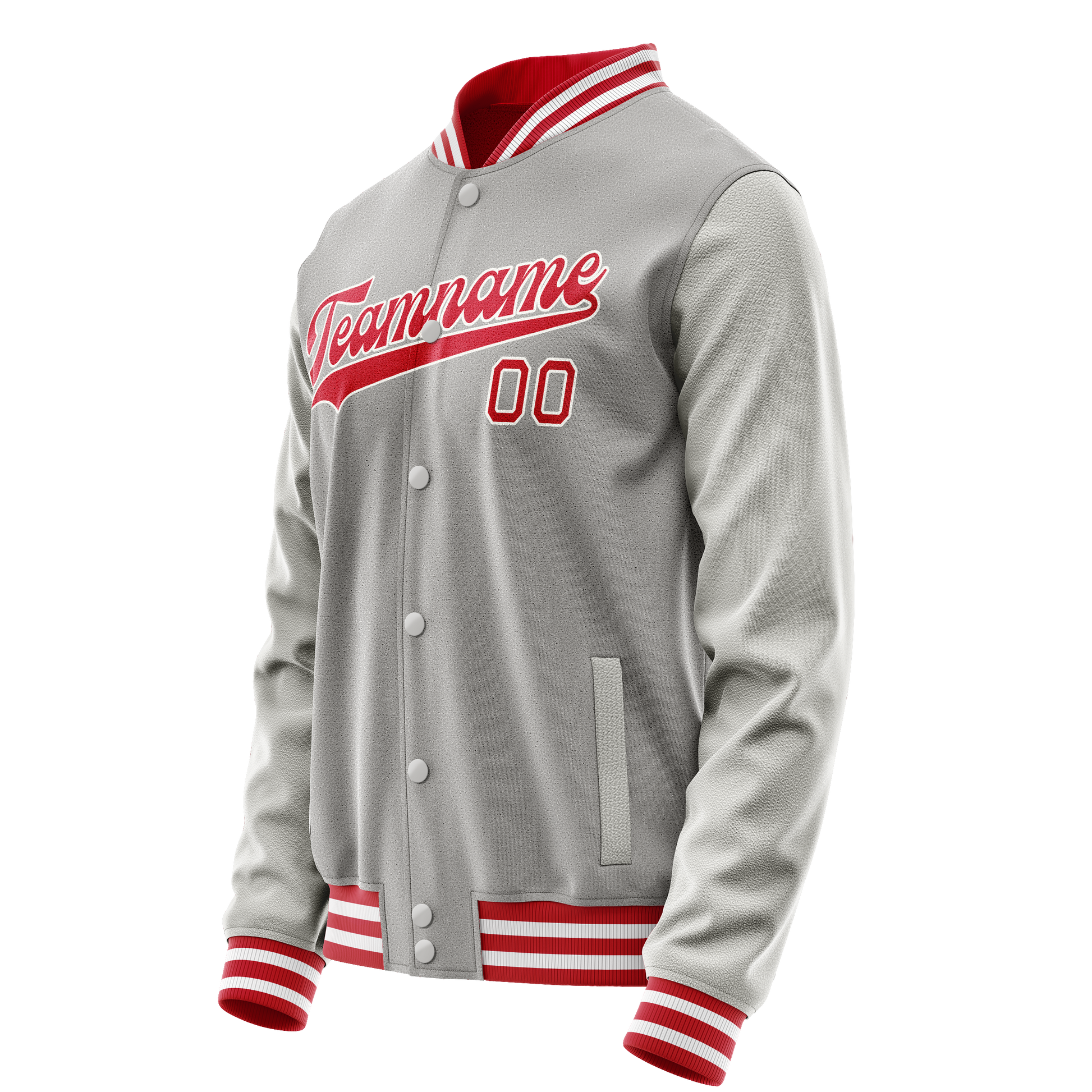 Custom Gray Red Solid Color Varsity Letterman Jacket JA02240617YH149