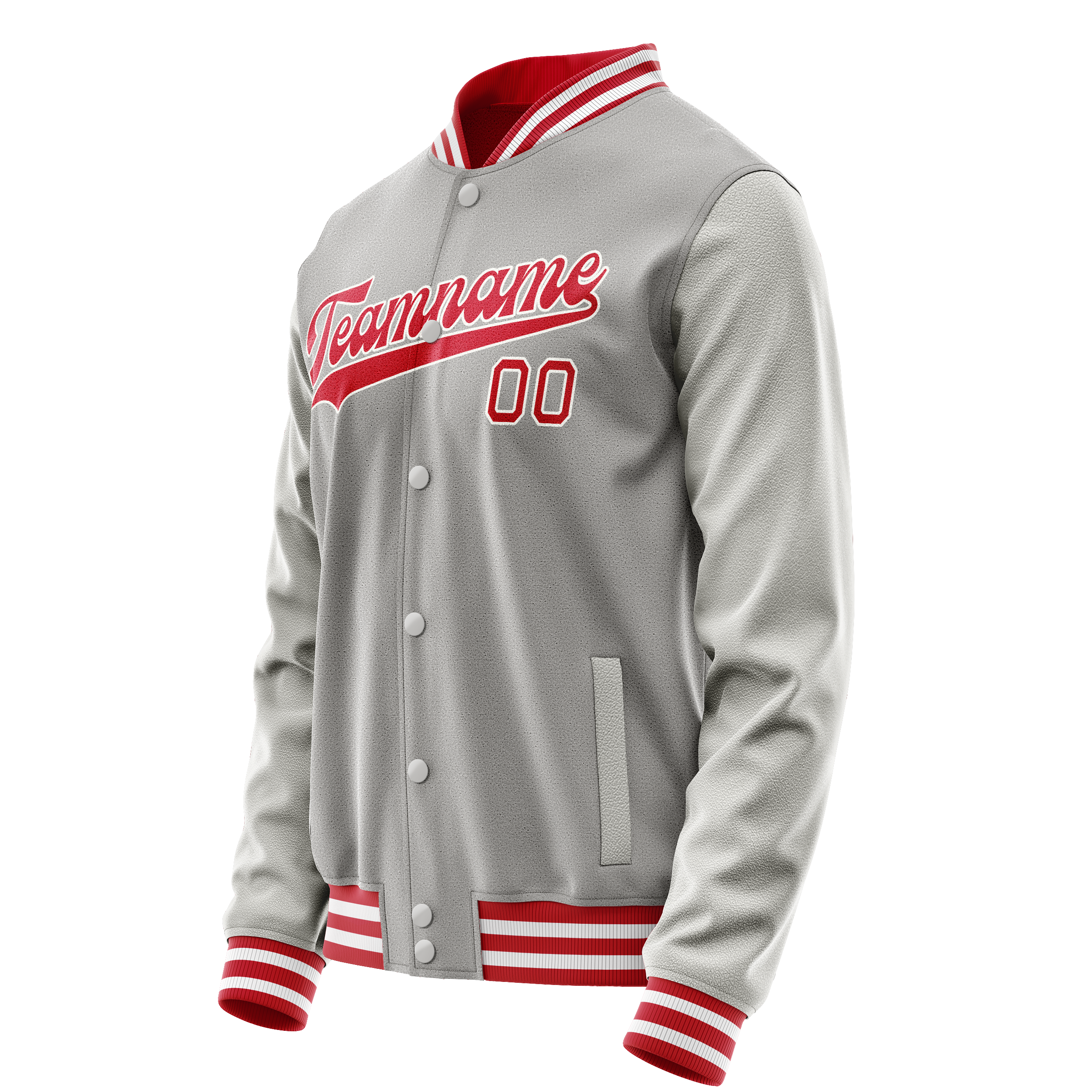 Custom Gray Red Solid Color Varsity Letterman Jacket JA02240617YH149