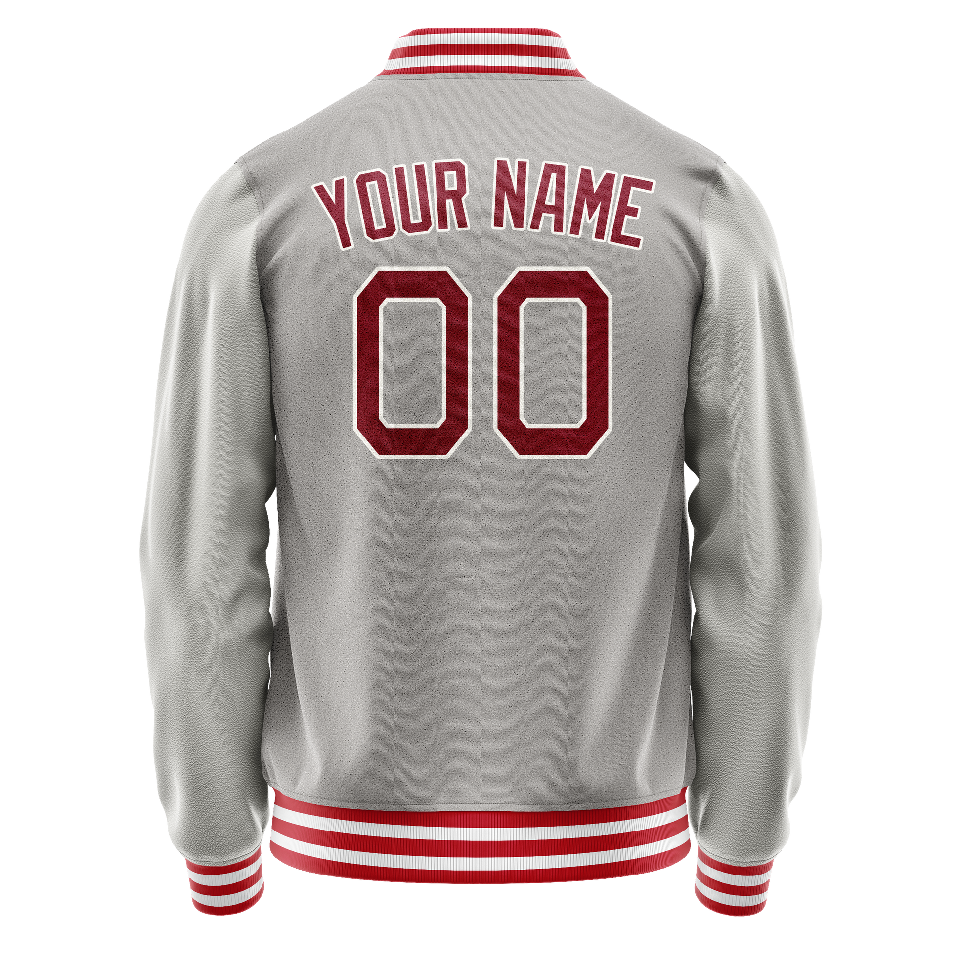 Custom Gray Red Solid Color Varsity Letterman Jacket JA02240617YH175