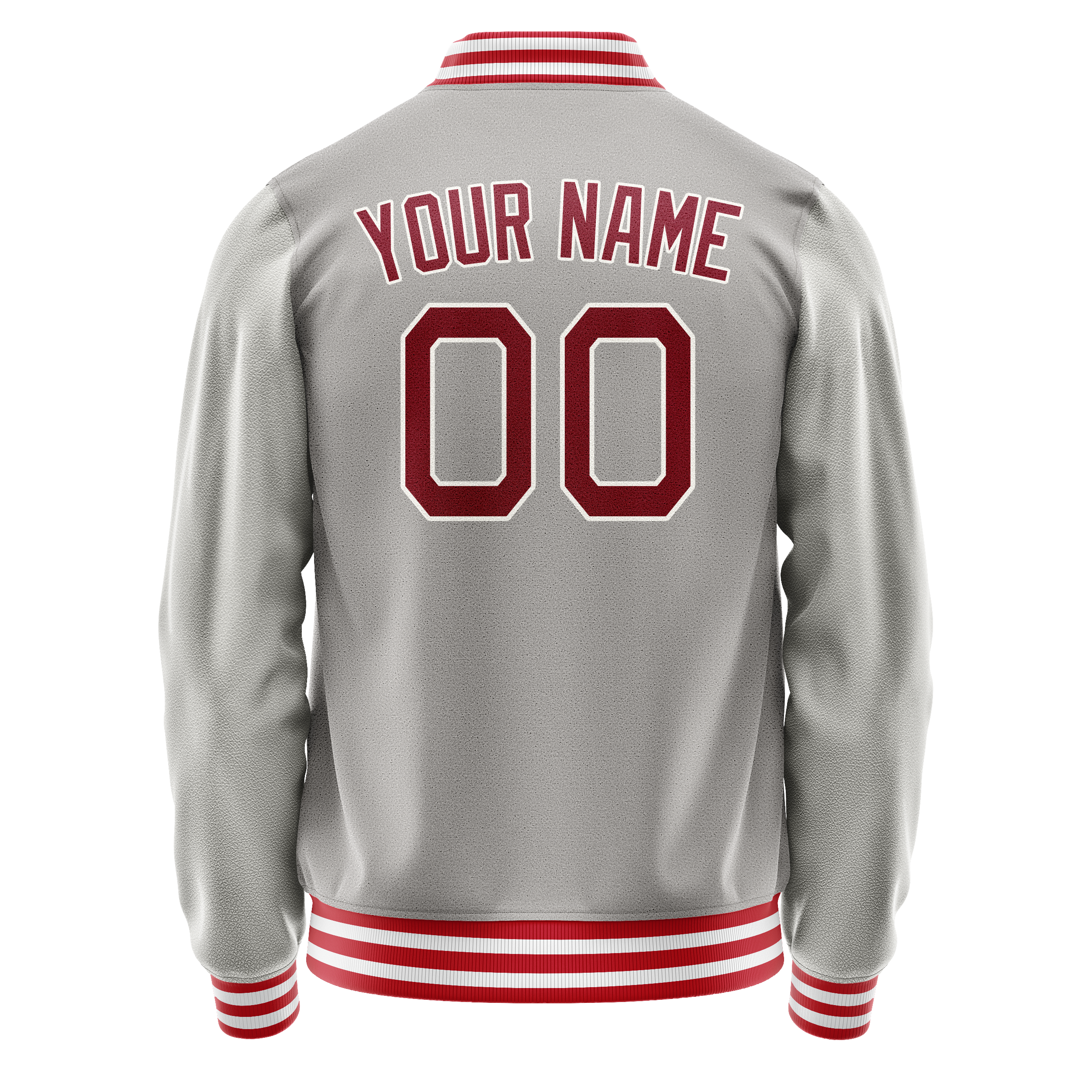 Custom Gray Red Solid Color Varsity Letterman Jacket JA02240617YH175