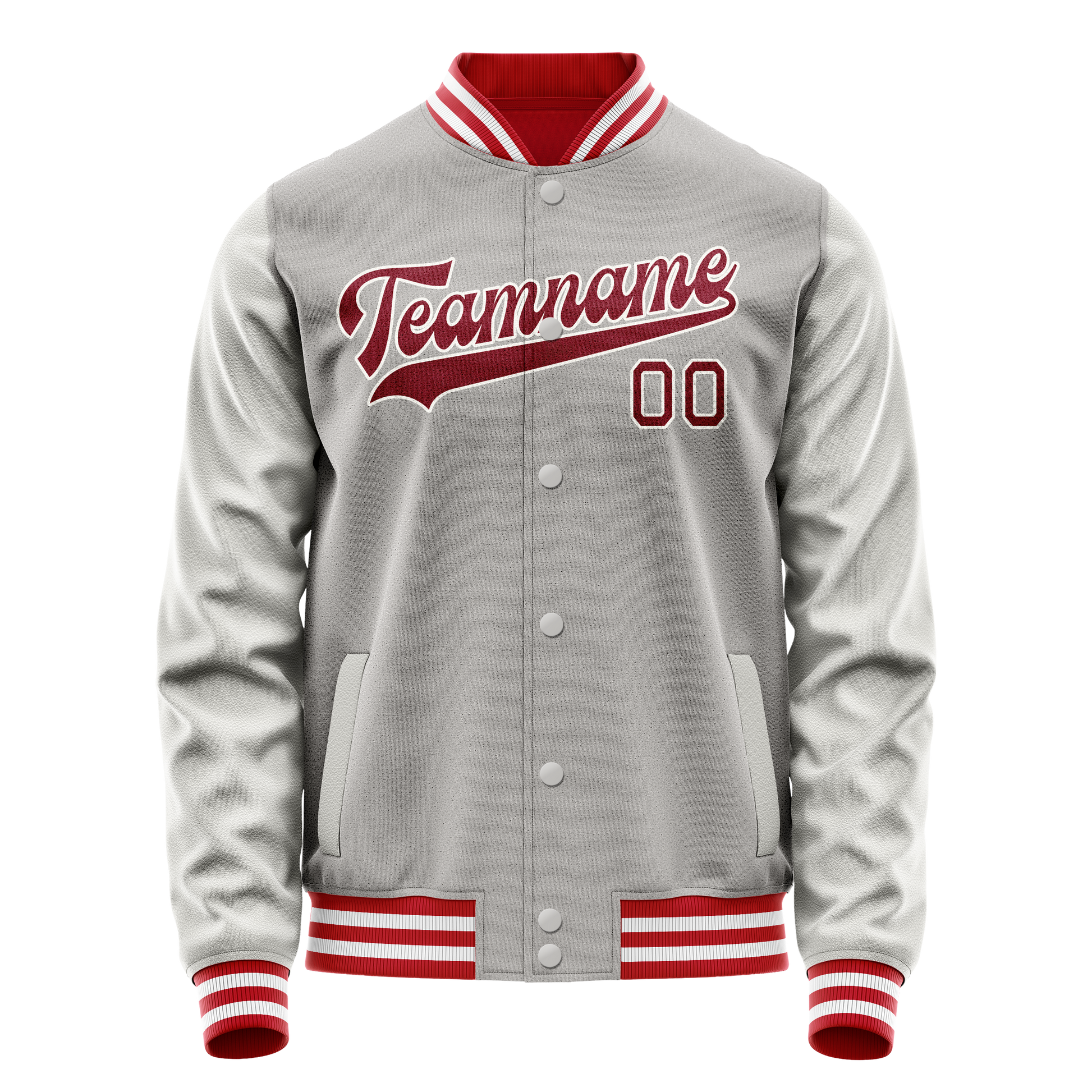 Custom Gray Red Solid Color Varsity Letterman Jacket JA02240617YH175