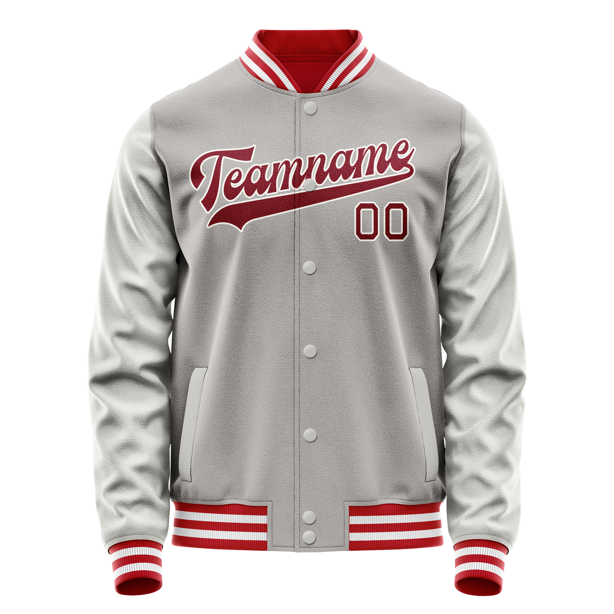 Custom Gray Red Solid Color Varsity Letterman Jacket JA02240617YH175