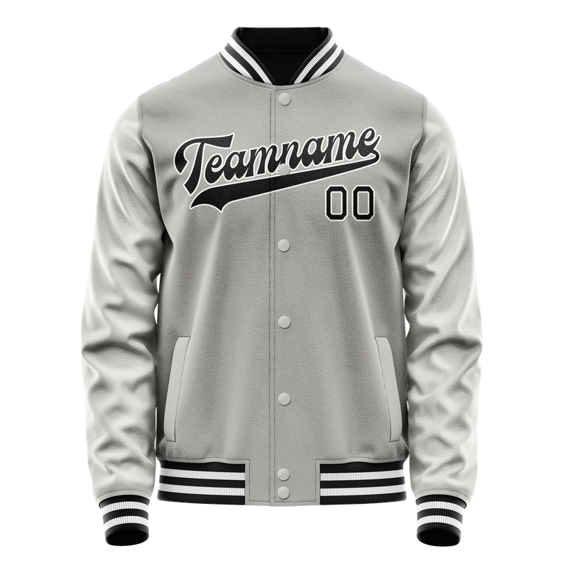Custom Gray Black Solid Color Varsity Letterman Jacket JA02240617YH174