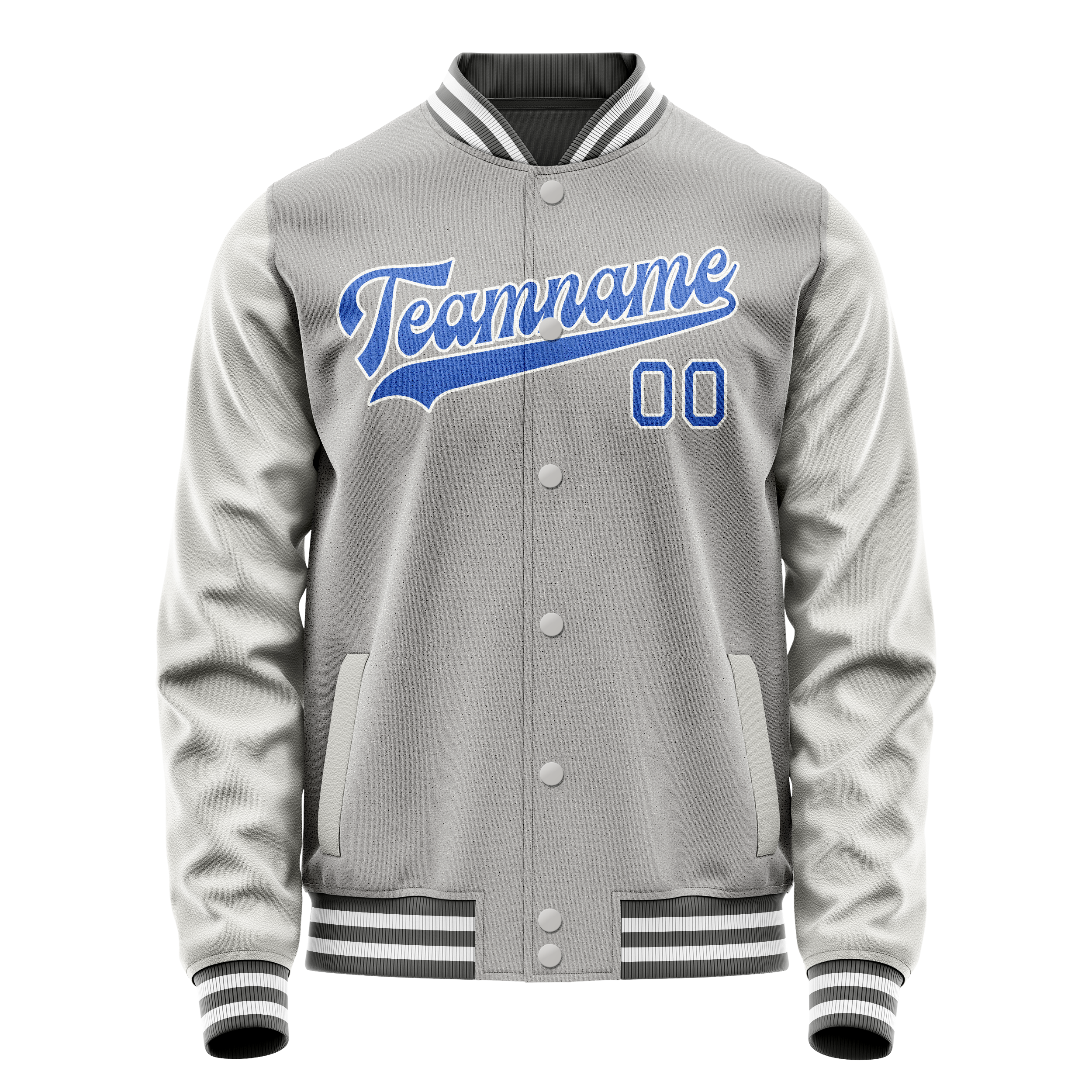 Custom Gray Light-Blue Solid Color Varsity Letterman Jacket JA02240617YH156